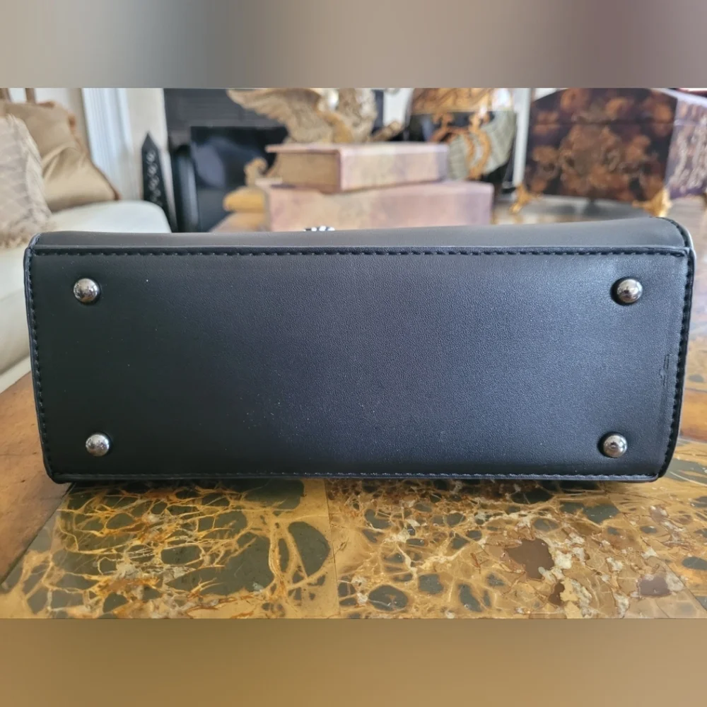 VALENTINO ORLANDI Black Studded Handbag with Striped Bow - Picture 7 of 12